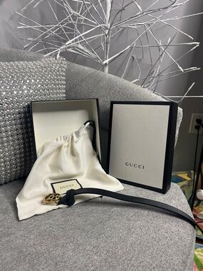 Authentic Gucci Black Leather Belt with Gold Interlocking G Buckle